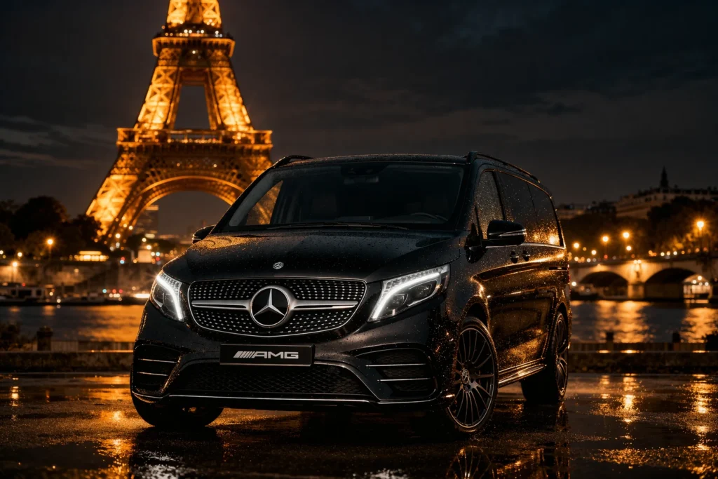 mercedes v class chauffeur service paris eiffel tower luxury transfer