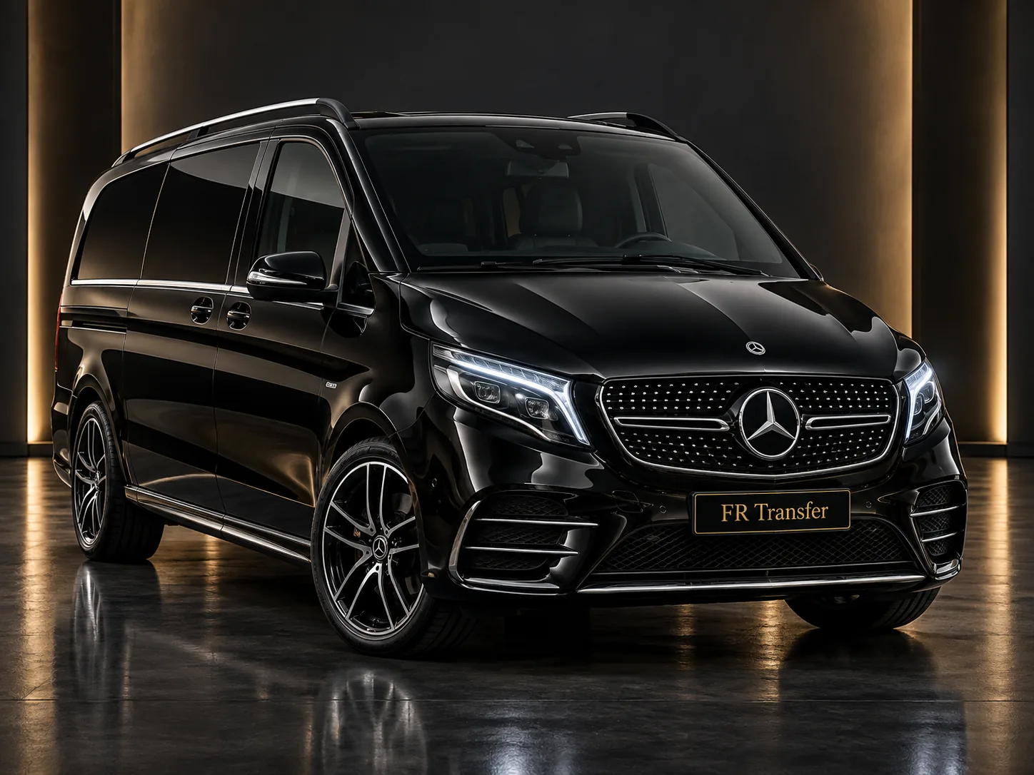 Black Mercedes V-Class van with FR Transfer chauffeur